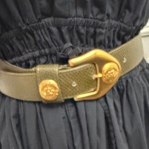 Vtg Gold-Tone Buckle Olive Leather Waist Belt made in Spain